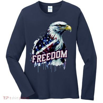 Freedom Watercolor Eagle With American Flag Women's Long Sleeve Shirt