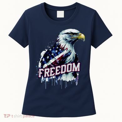 Freedom Watercolor Eagle With American Flag Women's T-Shirt
