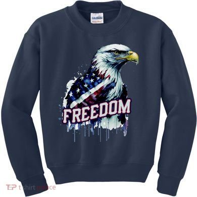 Freedom Watercolor Eagle With American Flag Kids Sweatshirt
