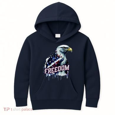 Freedom Watercolor Eagle With American Flag Kids Hoodie