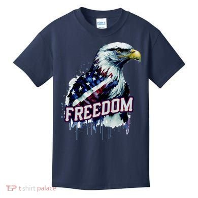 Freedom Watercolor Eagle With American Flag Kids T-Shirt