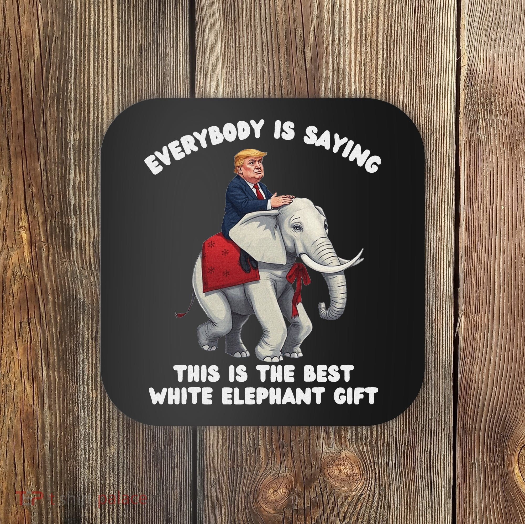 Funny White Elephant Gag Wrapped Elephant Dumb Coaster