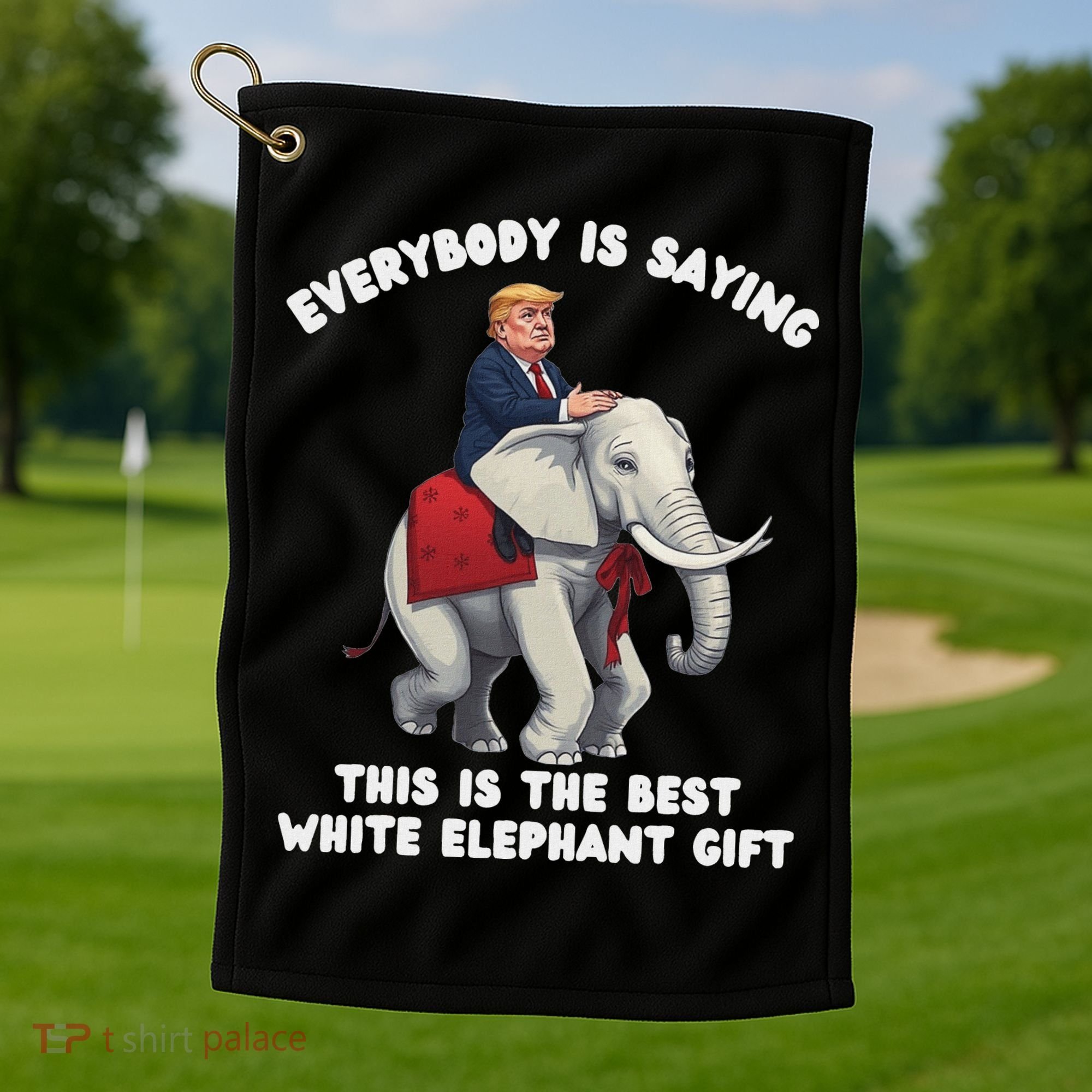 Funny White Elephant Gag Wrapped Elephant Dumb Golf Towel