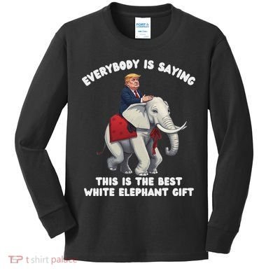Funny White Elephant Gag Wrapped Elephant Dumb Kids Long Sleeve Shirt