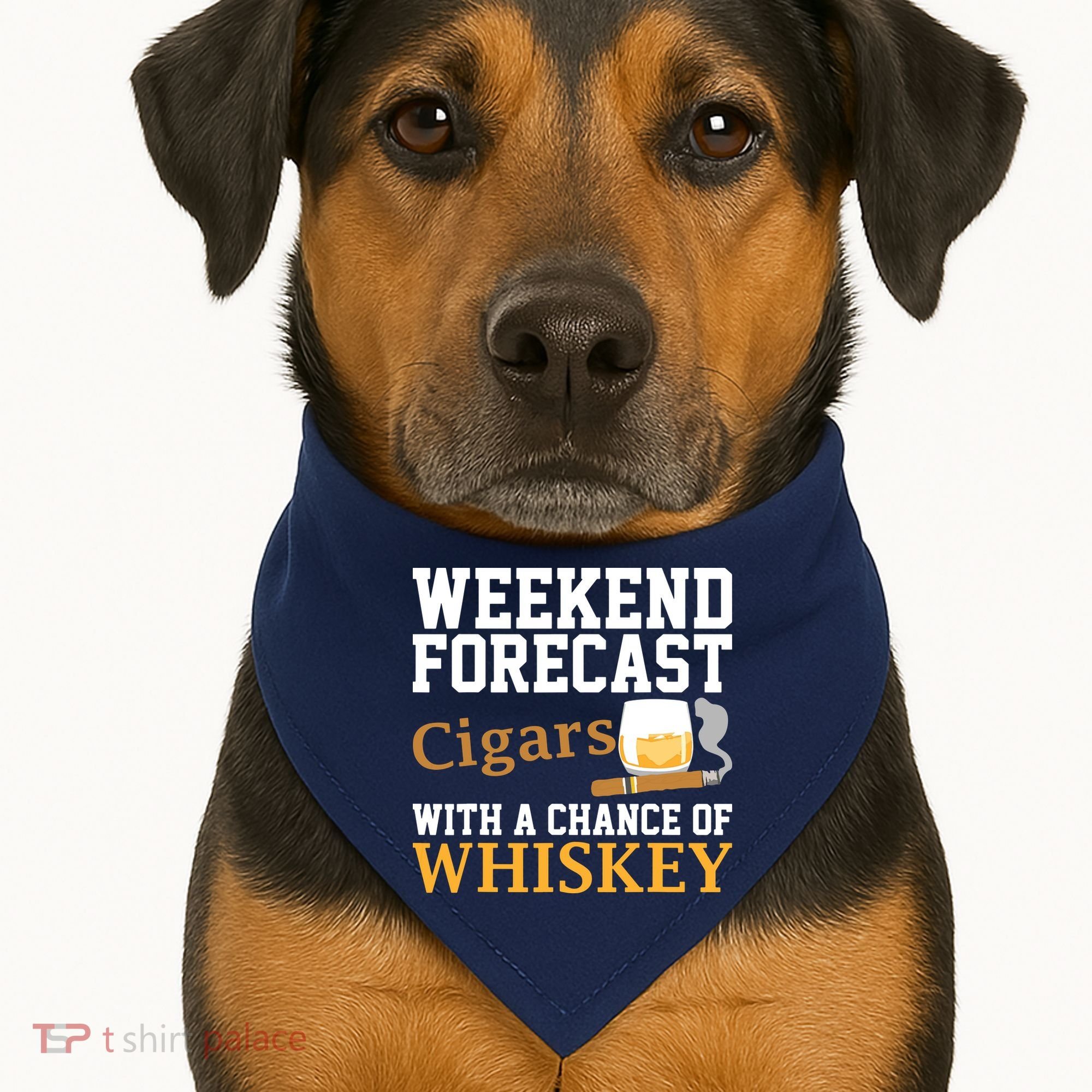Funny Weekend Forecast Cigars And Whiskey Gift For Men Women USA-Made Doggie Bandana