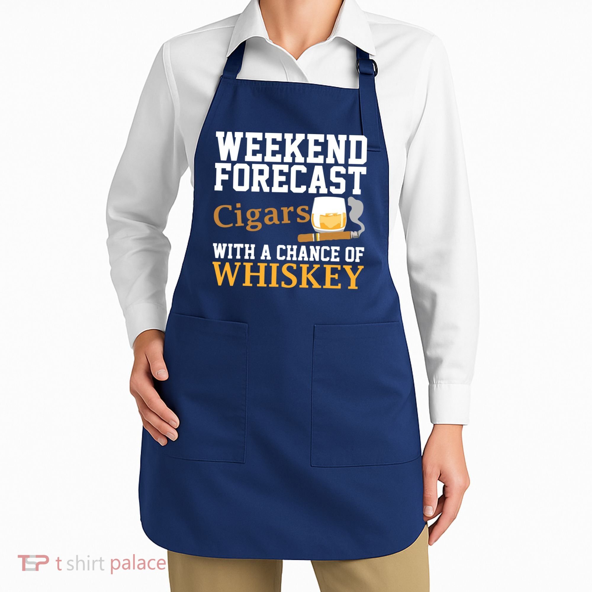 Funny Weekend Forecast Cigars And Whiskey Gift For Men Women Apron