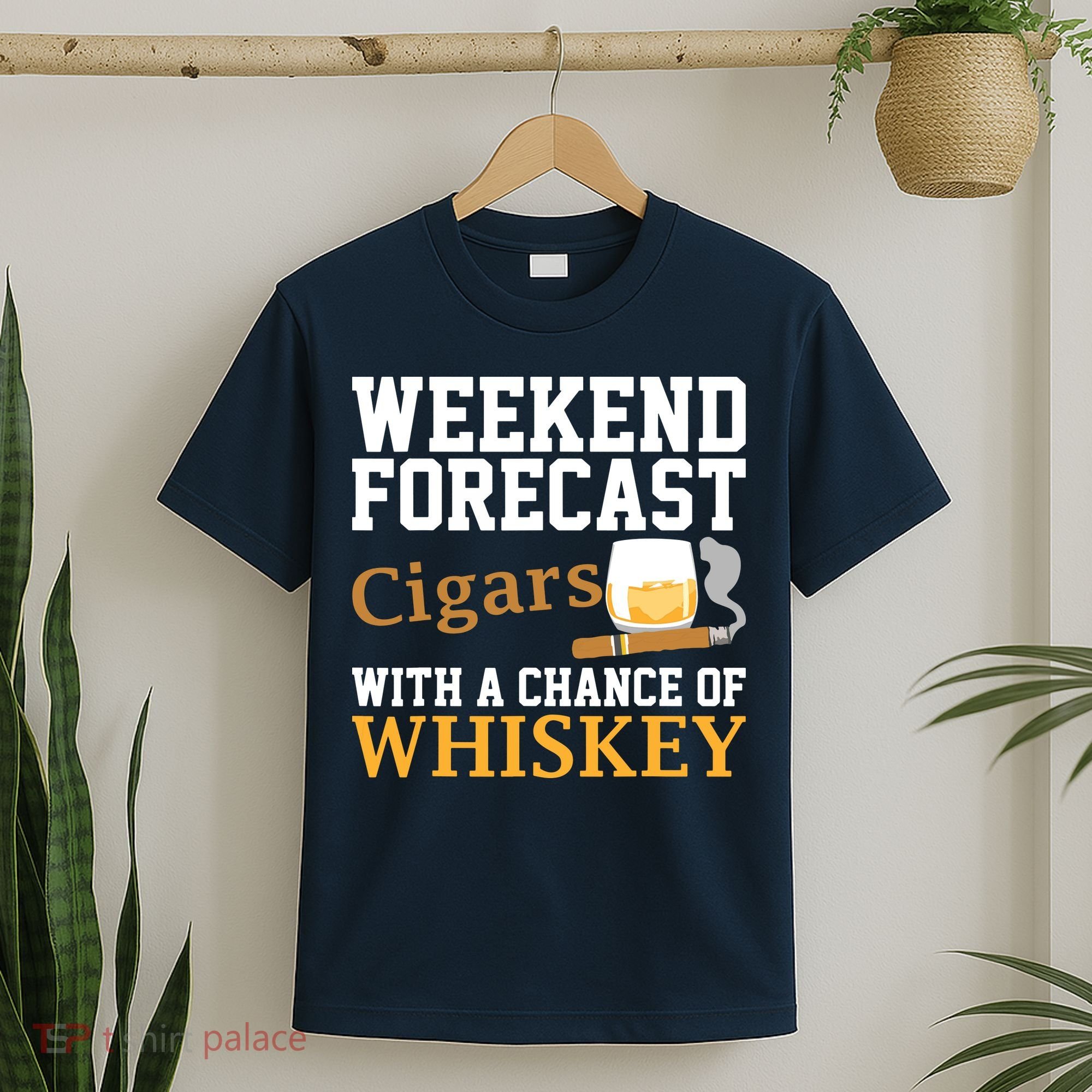 Funny Weekend Forecast Cigars And Whiskey Gift For Men Women T-Shirt