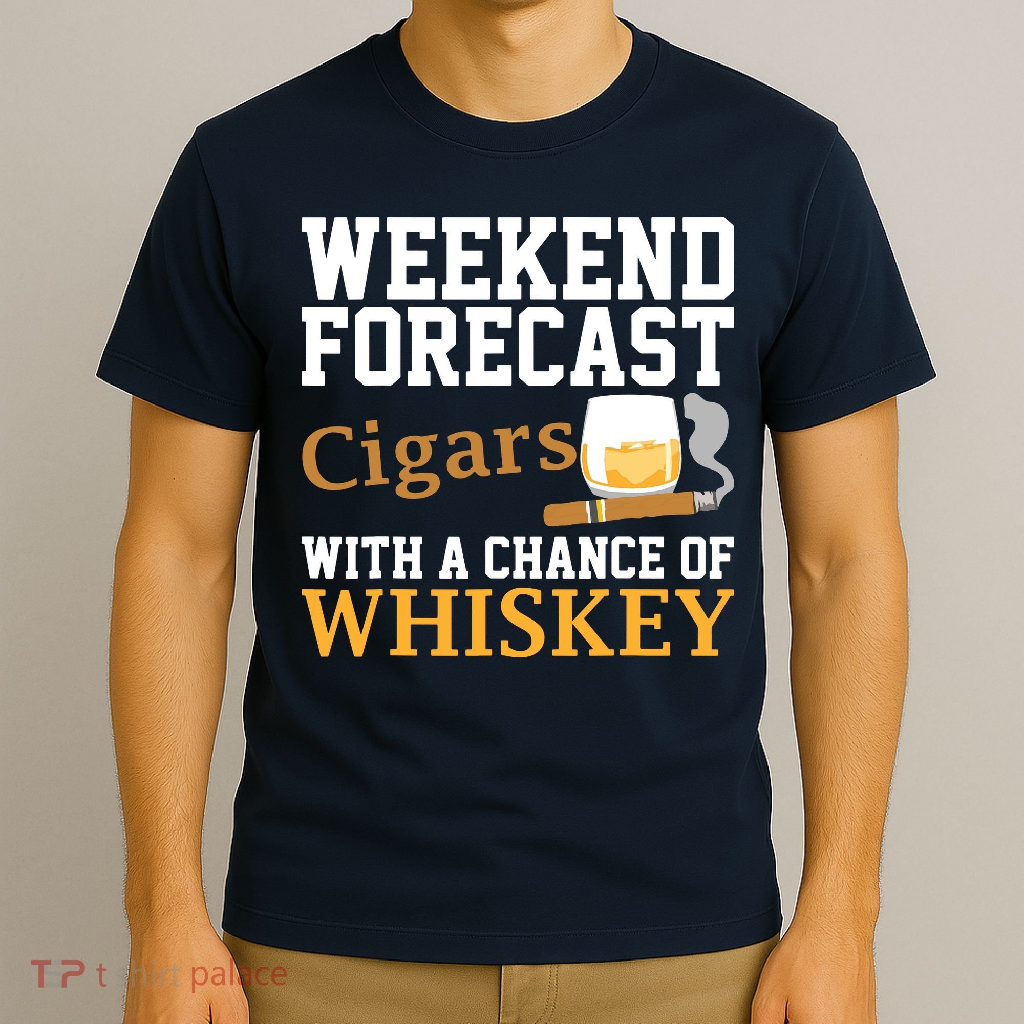 Funny Weekend Forecast Cigars And Whiskey Gift For Men Women T-Shirt