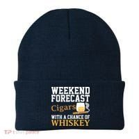 Funny Weekend Forecast Cigars And Whiskey Gift For Men Women Beanie thumb 0