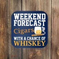 Funny Weekend Forecast Cigars And Whiskey Gift For Men Women Coaster thumb 0