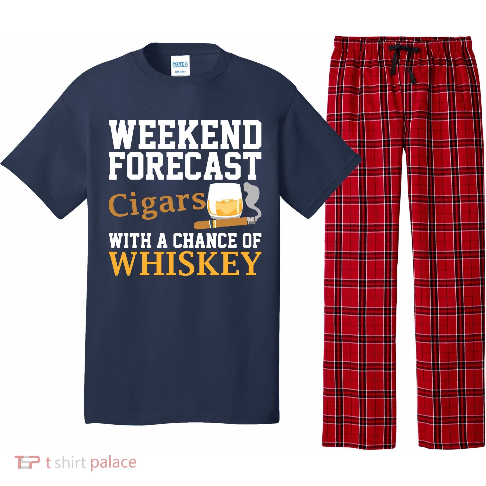 Funny Weekend Forecast Cigars And Whiskey Gift For Men Women Pajama Set