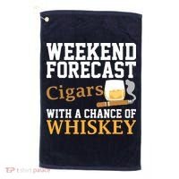 Funny Weekend Forecast Cigars And Whiskey Gift For Men Women Golf Towel thumb 0