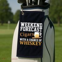 Funny Weekend Forecast Cigars And Whiskey Gift For Men Women Golf Towel thumb 2