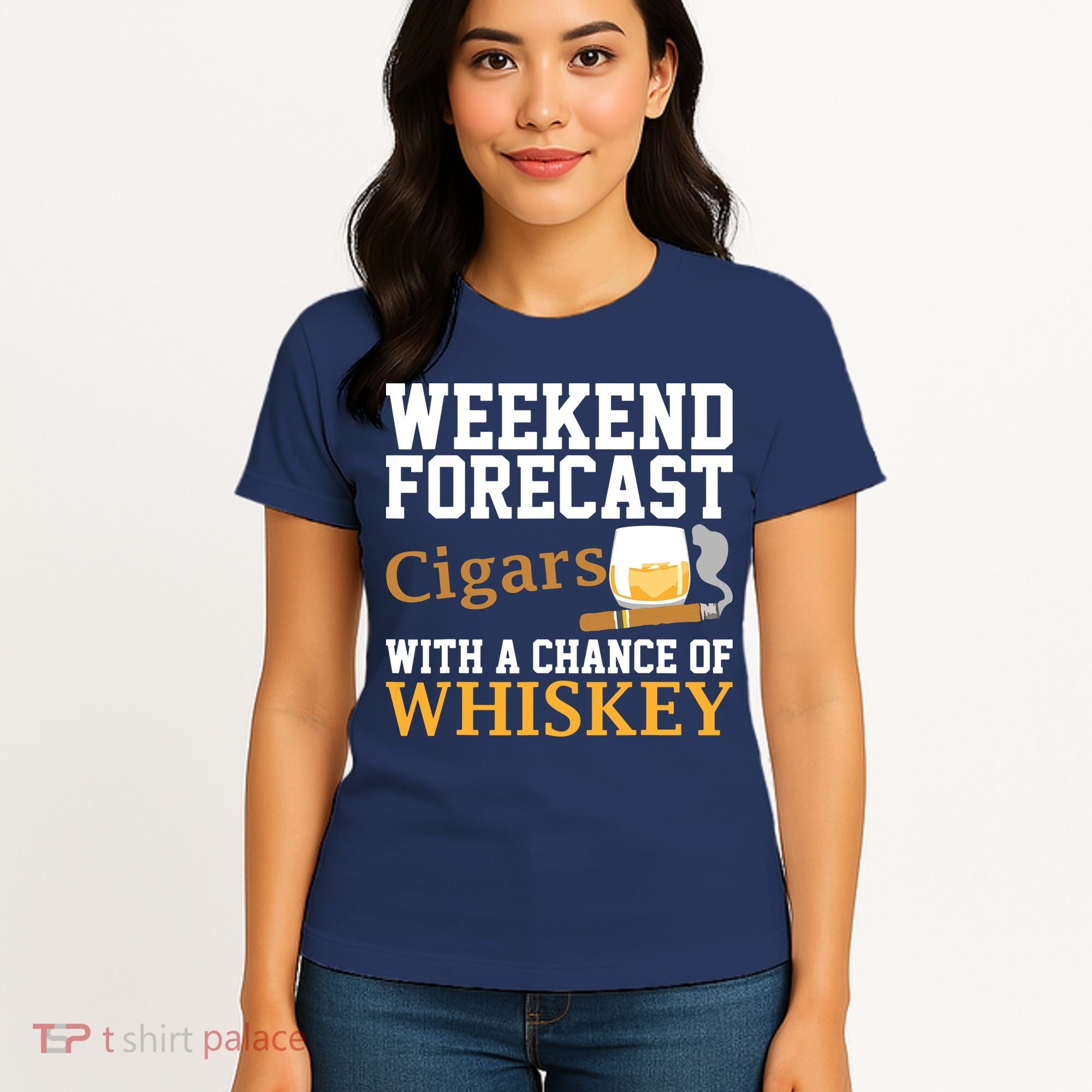 Funny Weekend Forecast Cigars And Whiskey Gift For Men Women Women's T-Shirt