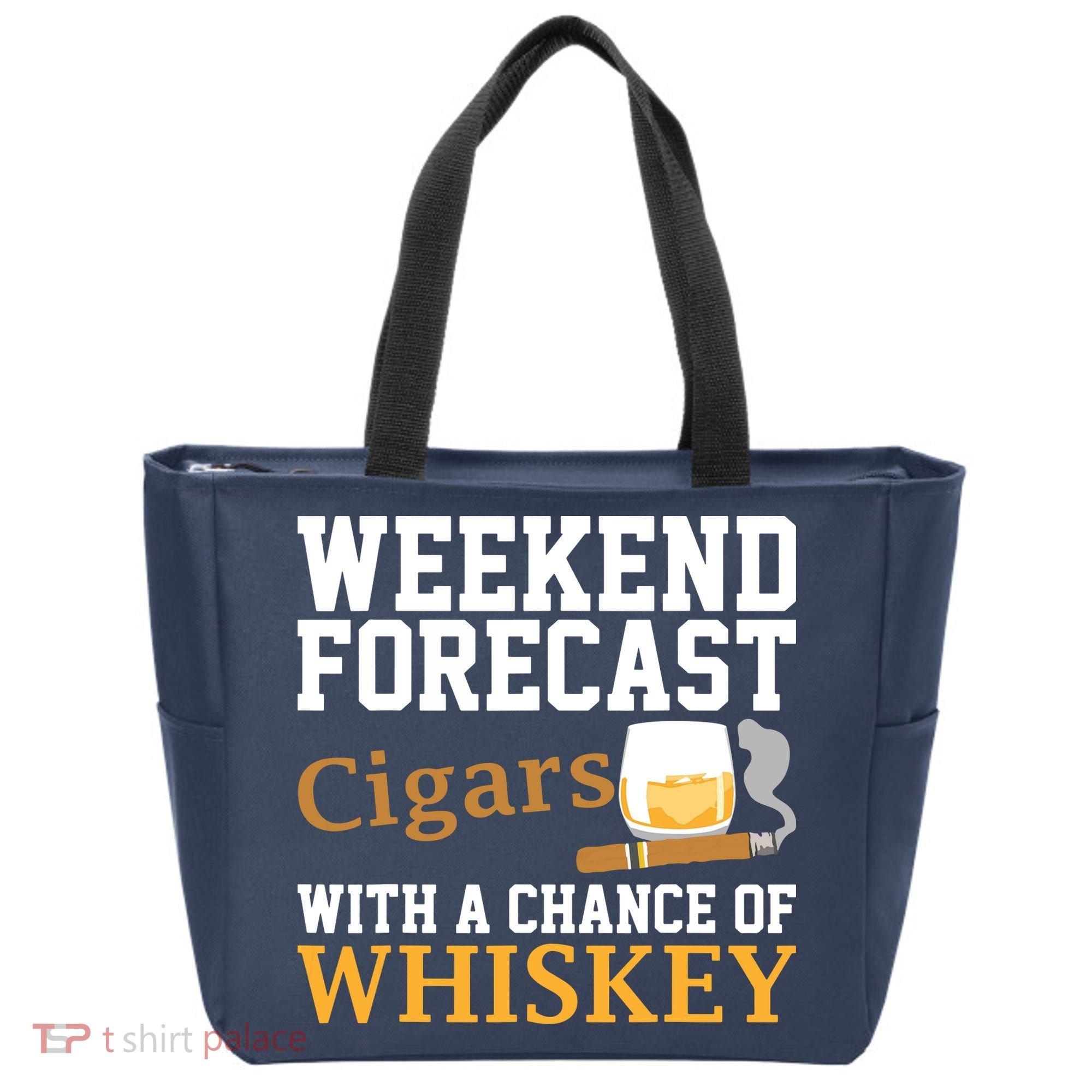 Funny Weekend Forecast Cigars And Whiskey Gift For Men Women Tote Bag