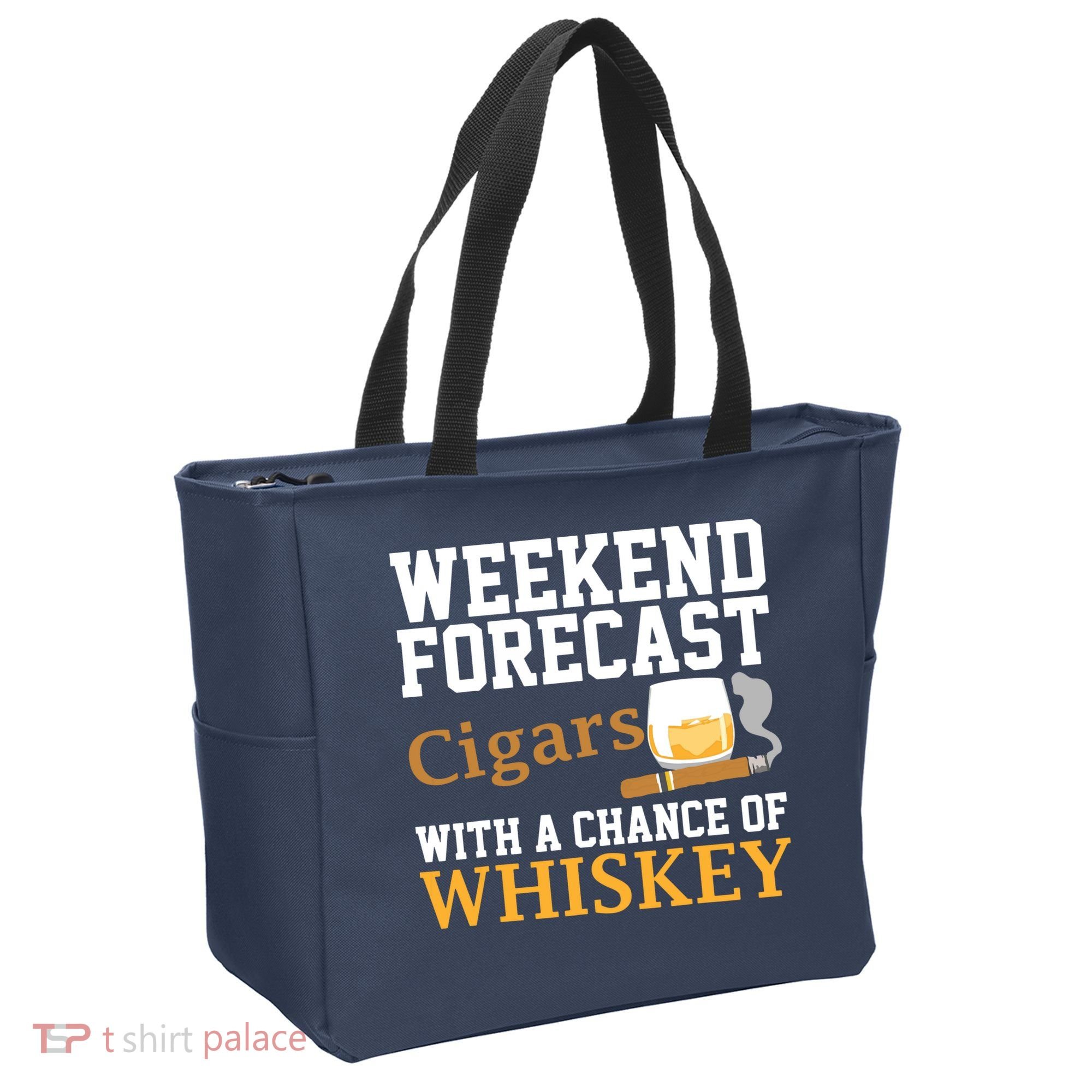 Funny Weekend Forecast Cigars And Whiskey Gift For Men Women Tote Bag