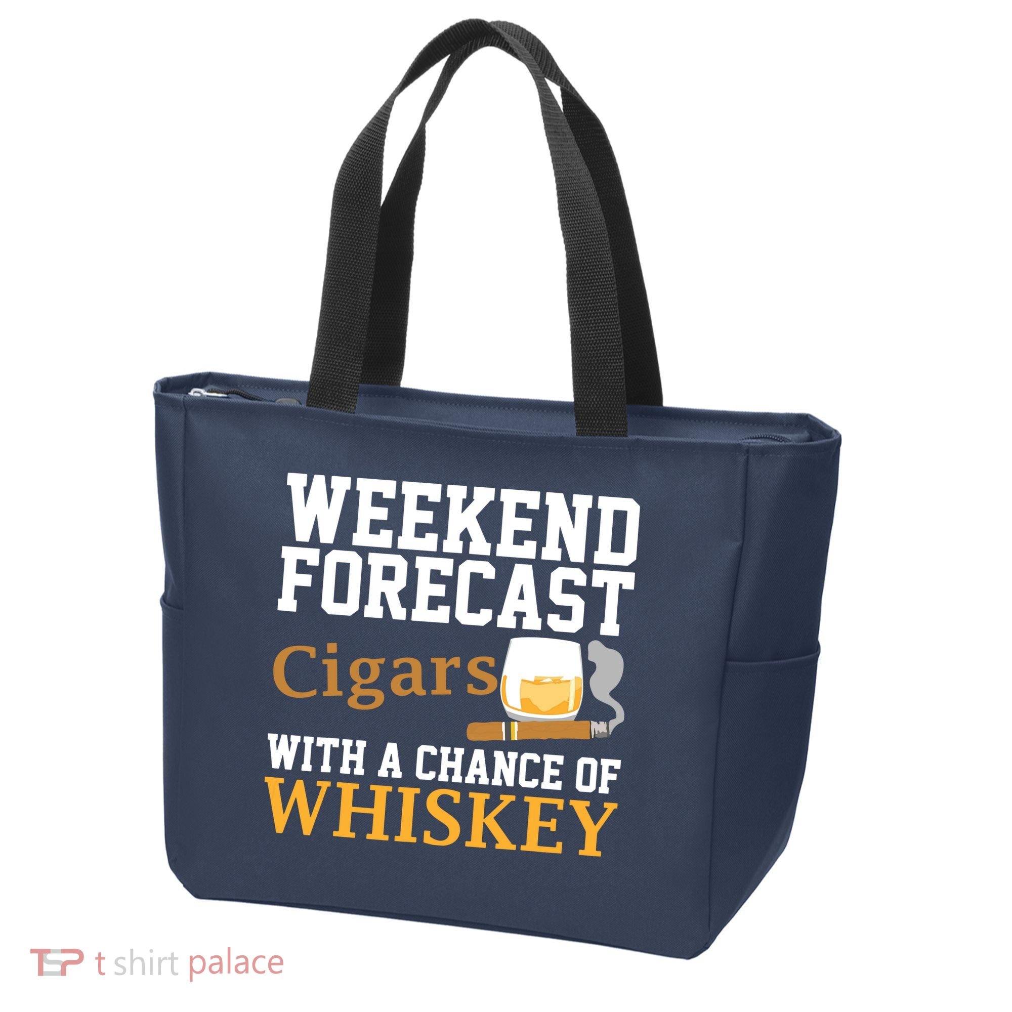 Funny Weekend Forecast Cigars And Whiskey Gift For Men Women Tote Bag