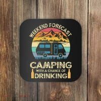 Funny Weekend Forecast Camping With A Chance Of Drinking Coaster thumb 0