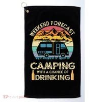 Funny Weekend Forecast Camping With A Chance Of Drinking Golf Towel thumb 0