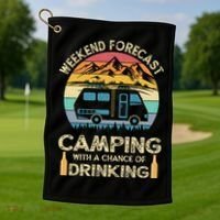 Funny Weekend Forecast Camping With A Chance Of Drinking Golf Towel thumb 1