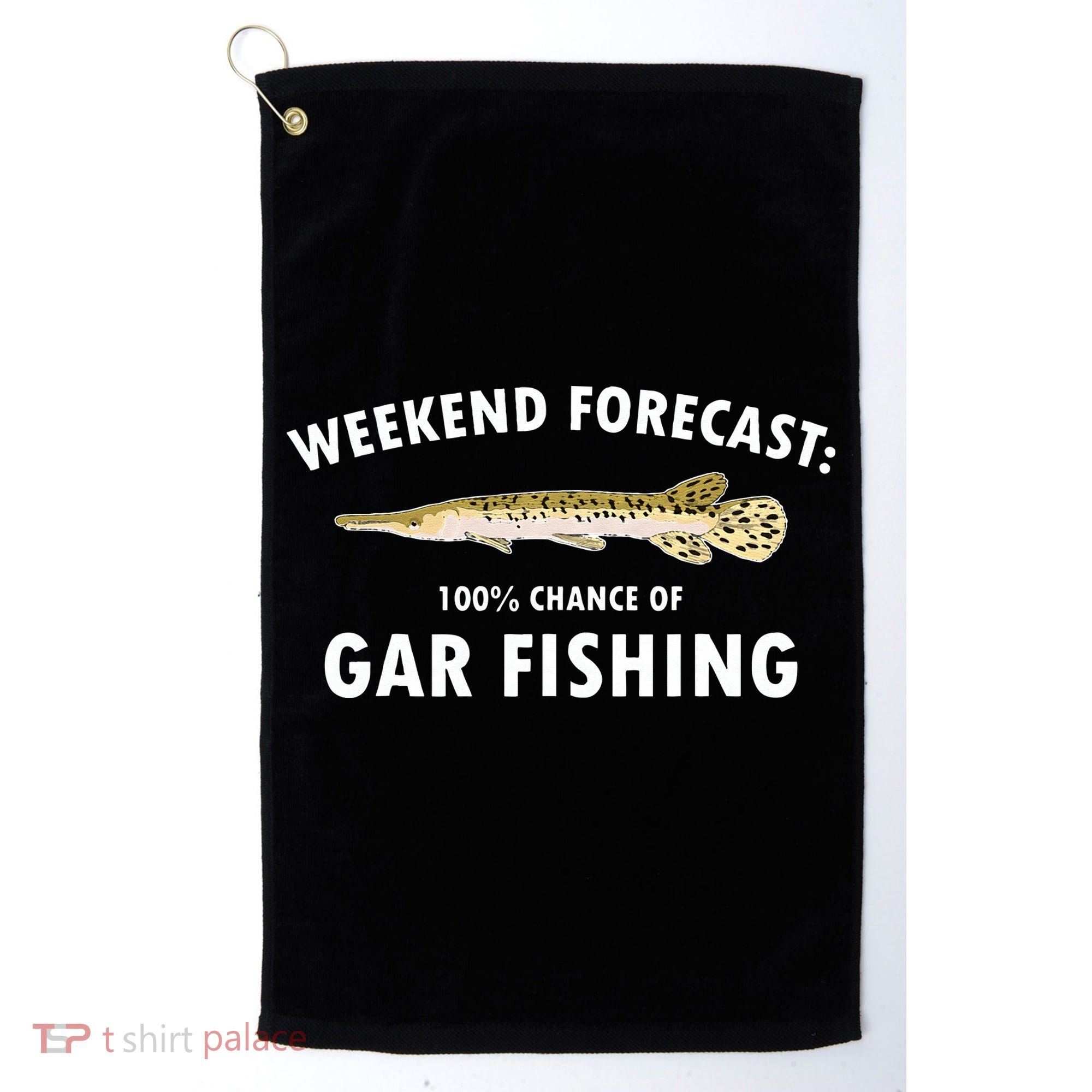 Funny Weekend Forecast Alligator Gar Fishing Golf Towel