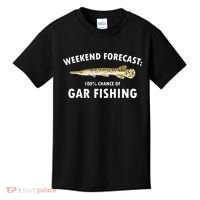 Funny Weekend Forecast Alligator Gar Fishing Kids T-Shirt thumb 0