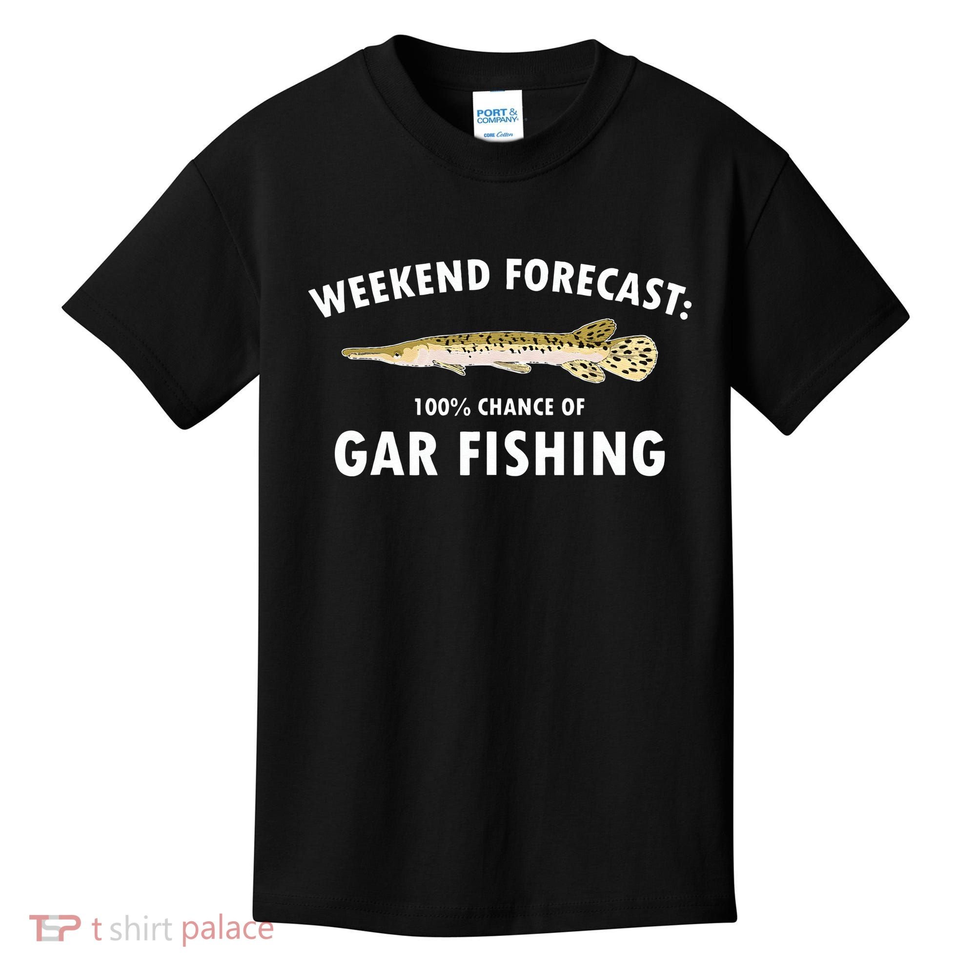 Funny Weekend Forecast Alligator Gar Fishing Kids T-Shirt