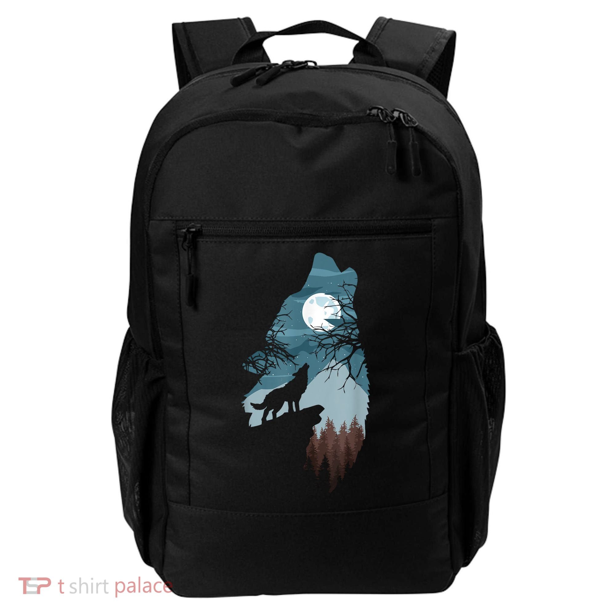 Forest With FullMoon And Cliff Of Silhouette Howling Backpack