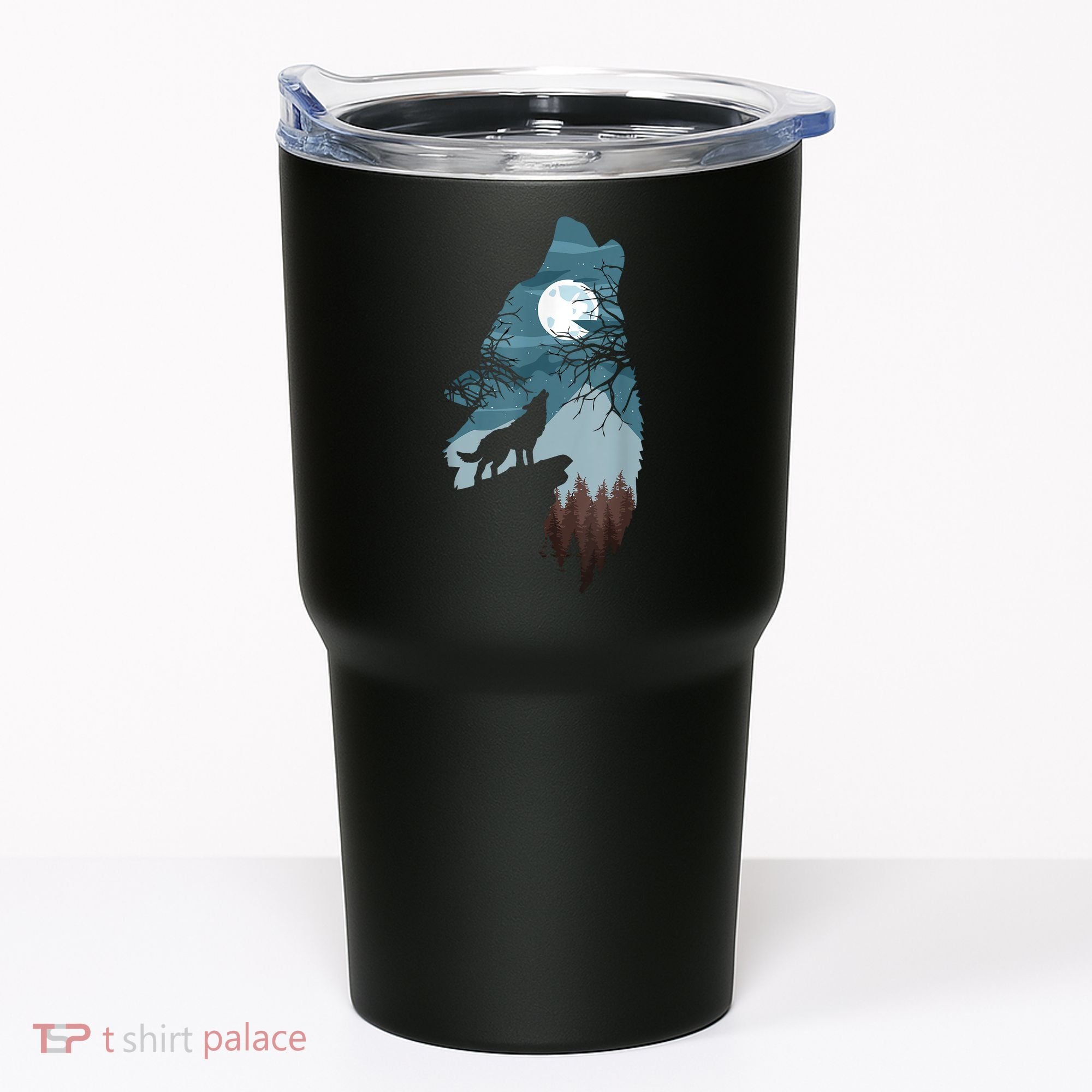 Forest With FullMoon And Cliff Of Silhouette Howling Tumbler