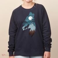Forest With FullMoon And Cliff Of Silhouette Howling Women's Sweatshirt thumb 0