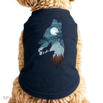 Forest With FullMoon And Cliff Of Silhouette Howling Doggie Tank
