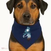 Forest With FullMoon And Cliff Of Silhouette Howling USA-Made Doggie Bandana thumb 1
