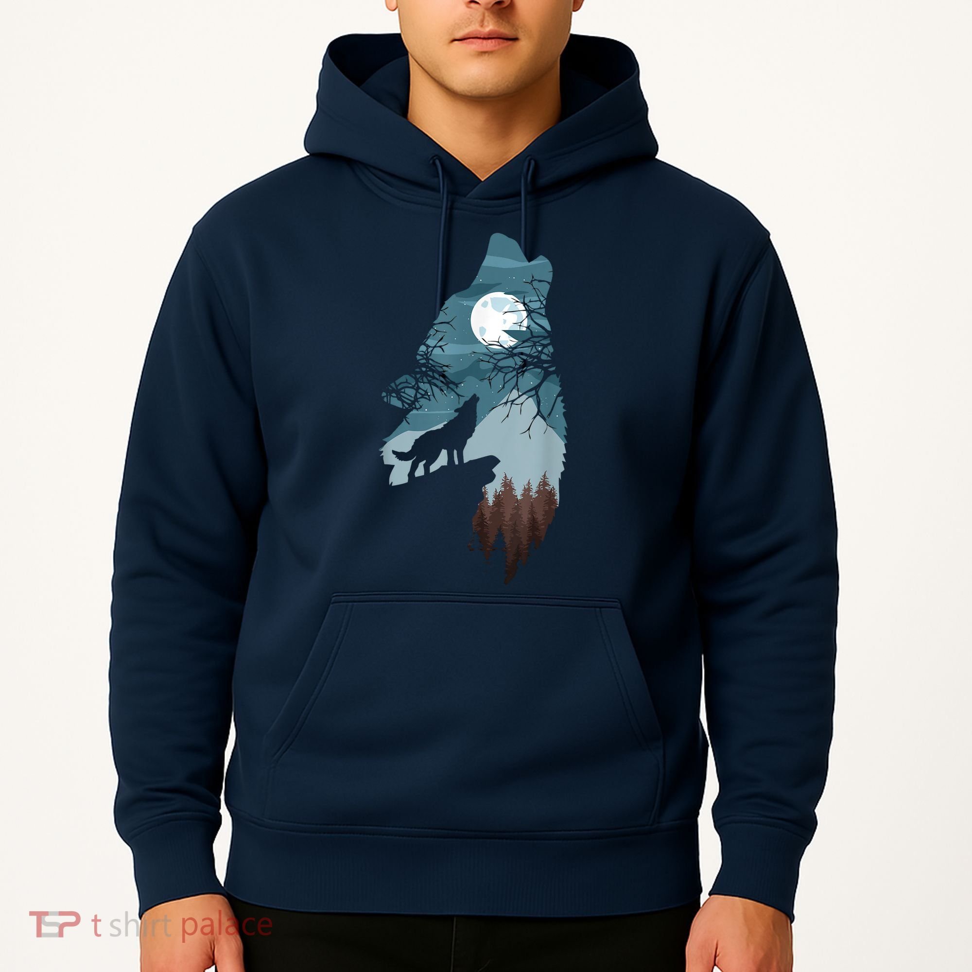 Forest With FullMoon And Cliff Of Silhouette Howling Hoodie
