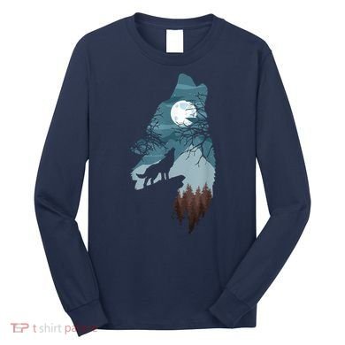 Forest With FullMoon And Cliff Of Silhouette Howling Long Sleeve Shirt