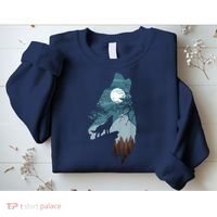 Forest With FullMoon And Cliff Of Silhouette Howling Sweatshirt thumb 2
