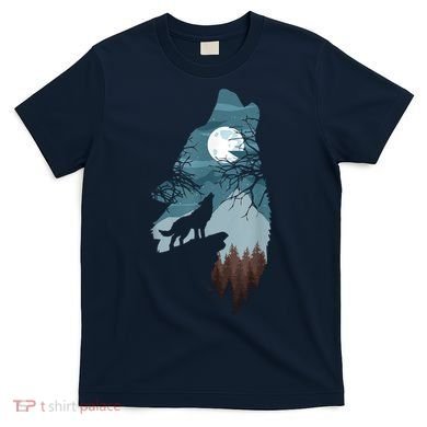 Forest With FullMoon And Cliff Of Silhouette Howling T-Shirt