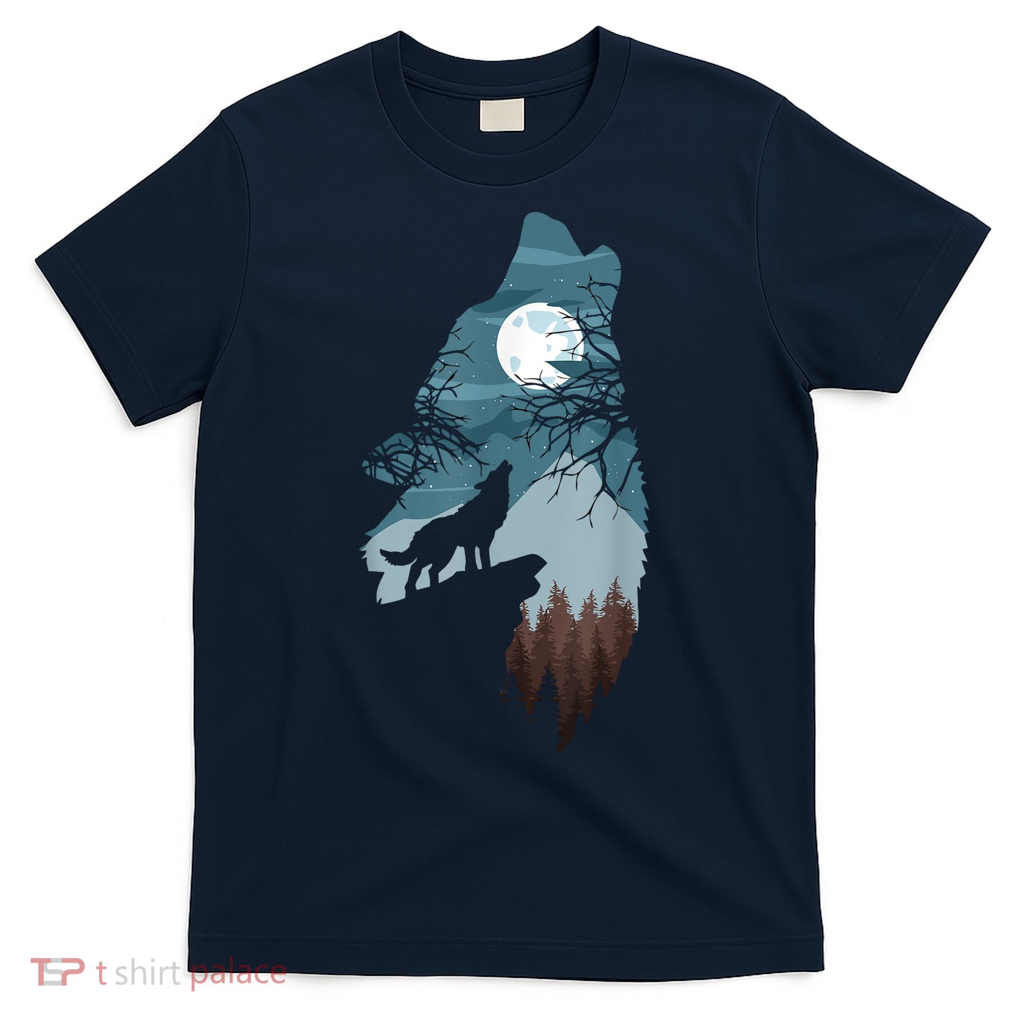 Forest With FullMoon And Cliff Of Silhouette Howling T-Shirt