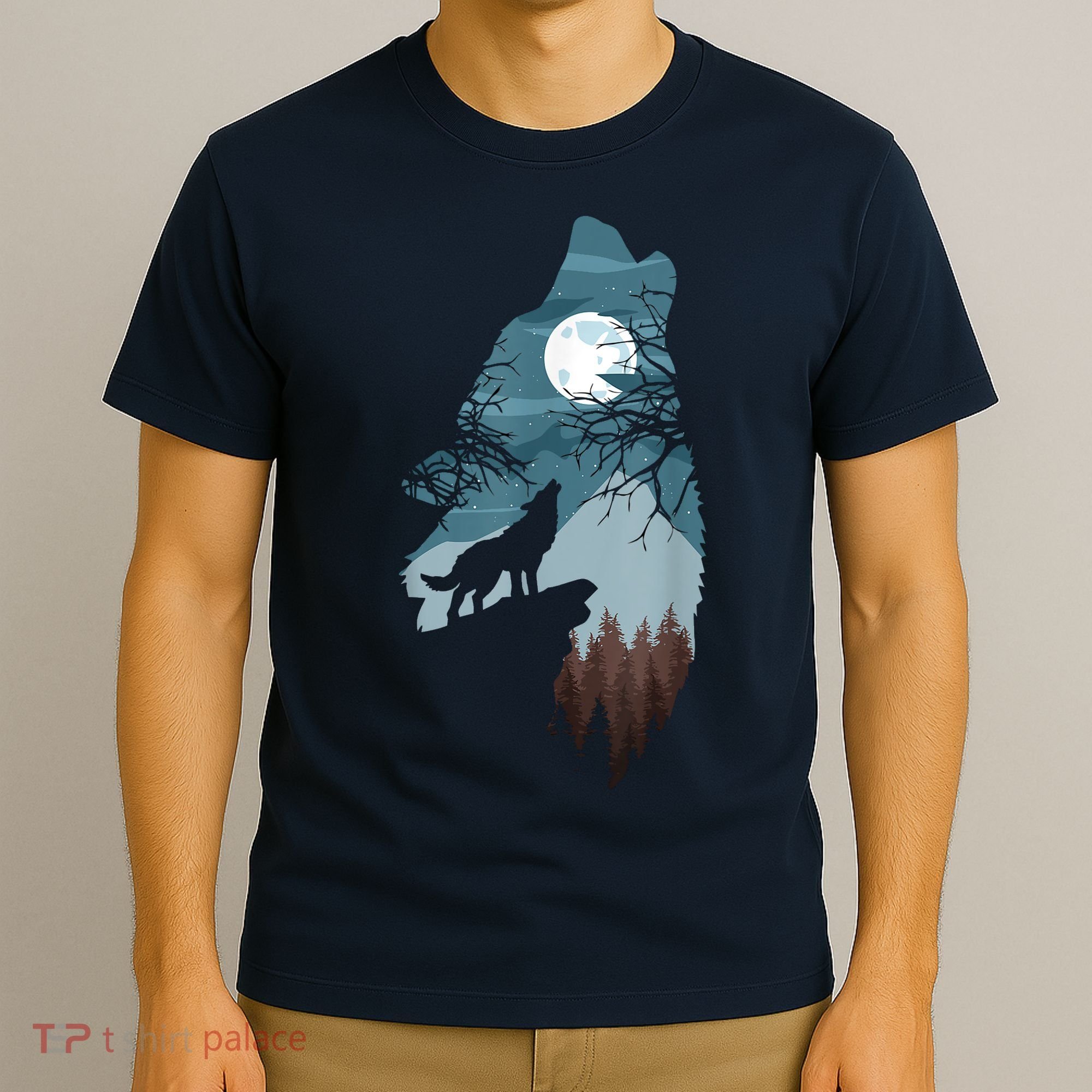 Forest With FullMoon And Cliff Of Silhouette Howling T-Shirt