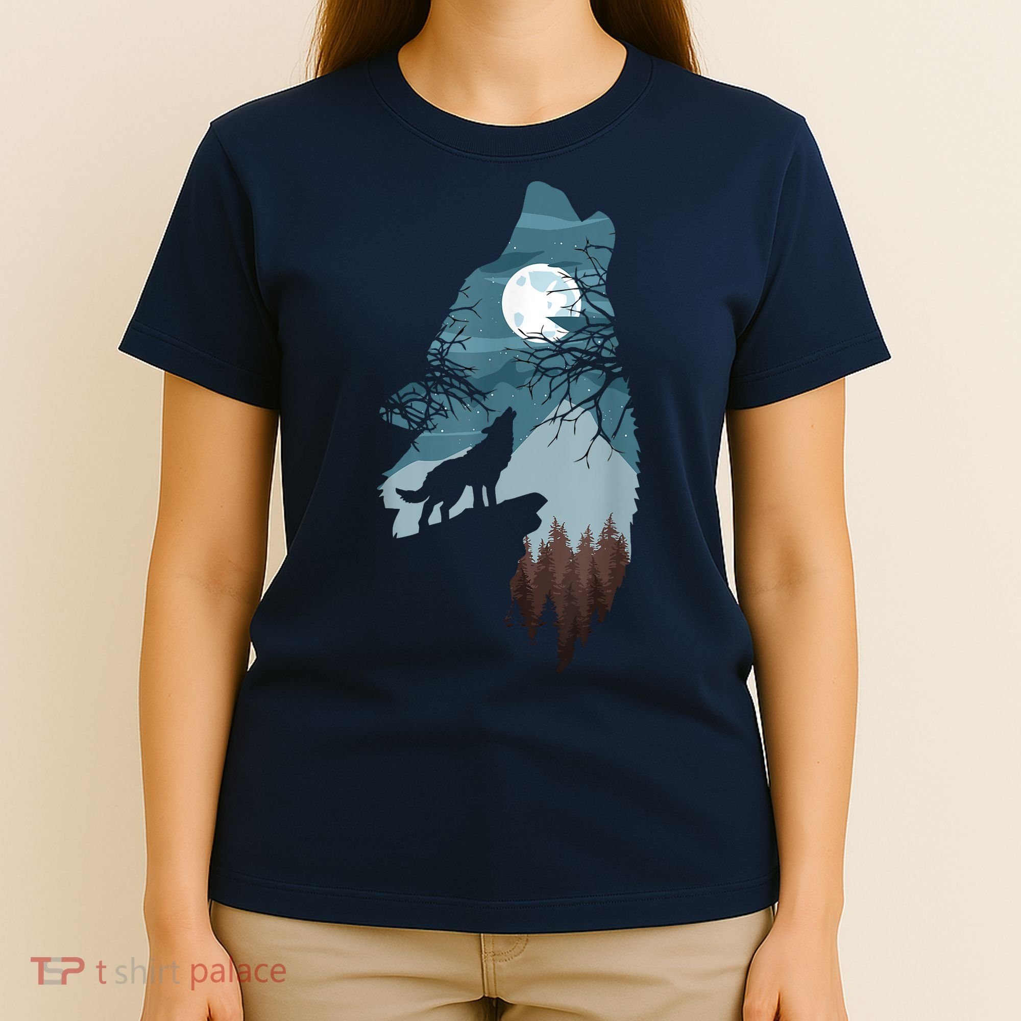Forest With FullMoon And Cliff Of Silhouette Howling T-Shirt