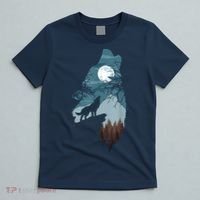 Forest With FullMoon And Cliff Of Silhouette Howling T-Shirt thumb 5