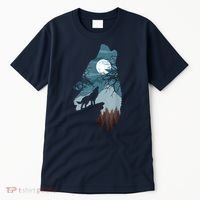 Forest With FullMoon And Cliff Of Silhouette Howling Tall T-Shirt thumb 0