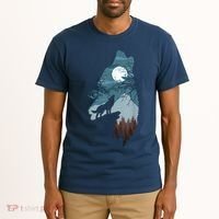 Forest With FullMoon And Cliff Of Silhouette Howling Tall T-Shirt thumb 2