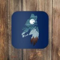 Forest With FullMoon And Cliff Of Silhouette Howling Coaster thumb 0