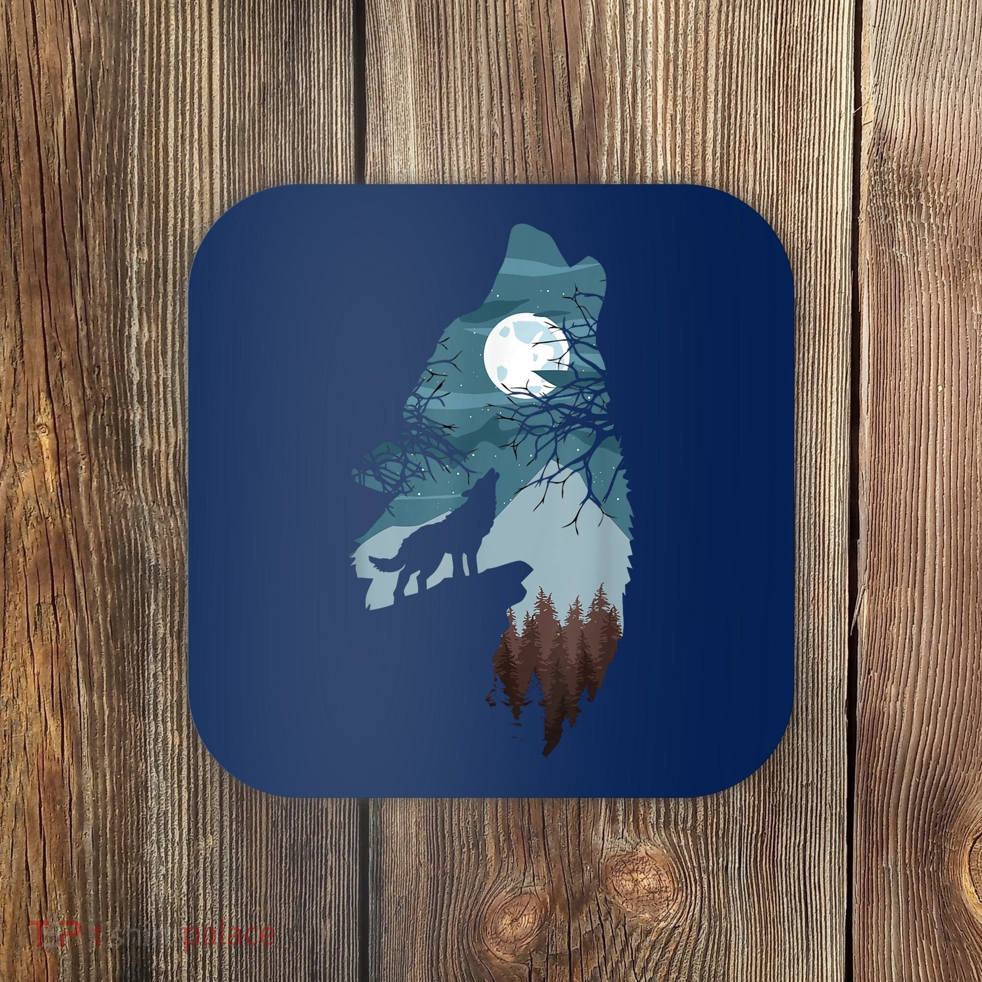 Forest With FullMoon And Cliff Of Silhouette Howling Coaster