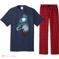 Forest With FullMoon And Cliff Of Silhouette Howling Pajama Set thumb 0