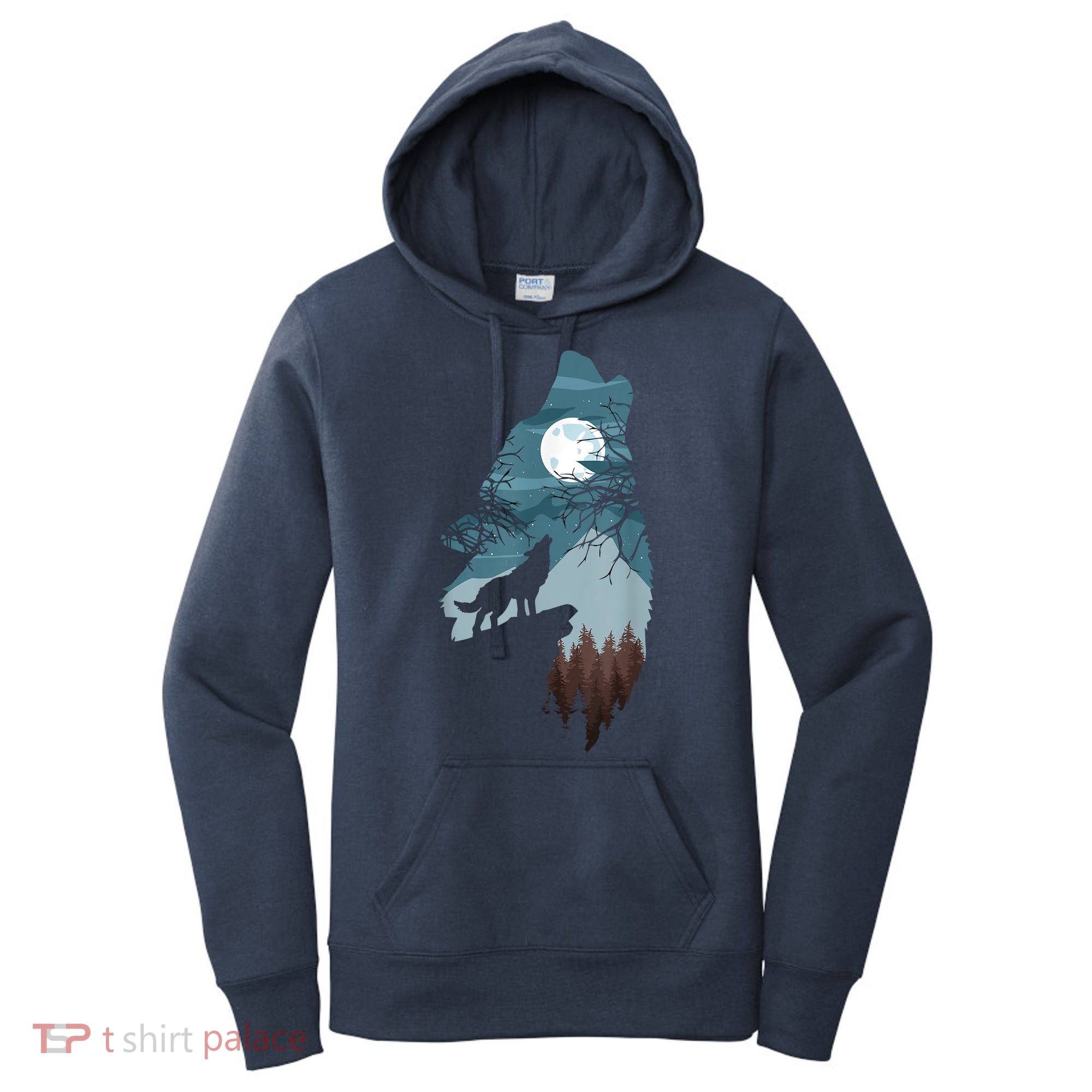 Forest With FullMoon And Cliff Of Silhouette Howling Women's Hoodie