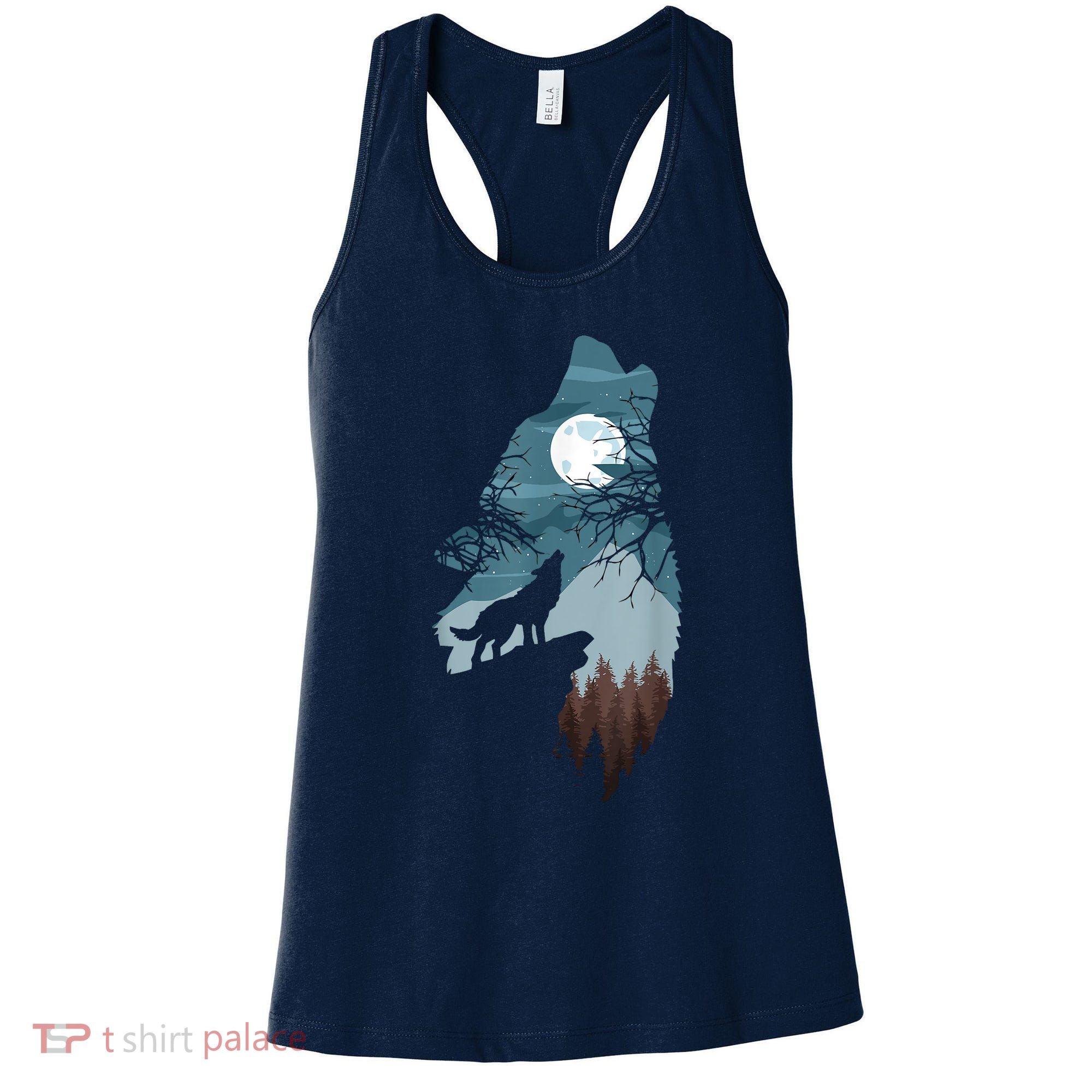 Forest With FullMoon And Cliff Of Silhouette Howling Women's Tank Top