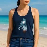 Forest With FullMoon And Cliff Of Silhouette Howling Women's Tank Top thumb 2