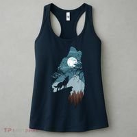 Forest With FullMoon And Cliff Of Silhouette Howling Women's Tank Top thumb 3