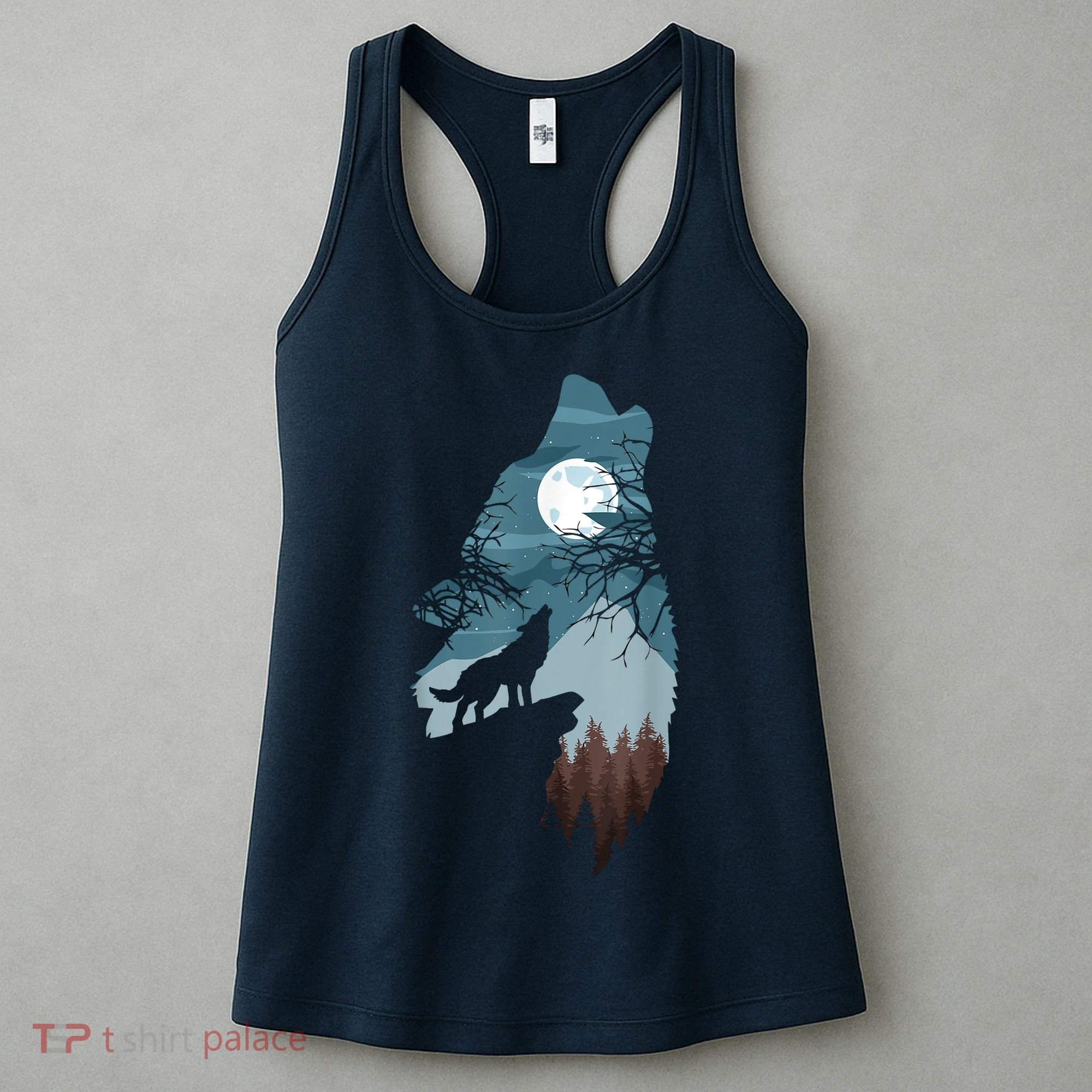 Forest With FullMoon And Cliff Of Silhouette Howling Women's Tank Top